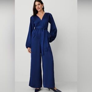 Ann Taylor Deep Blue Belted Jumpsuit